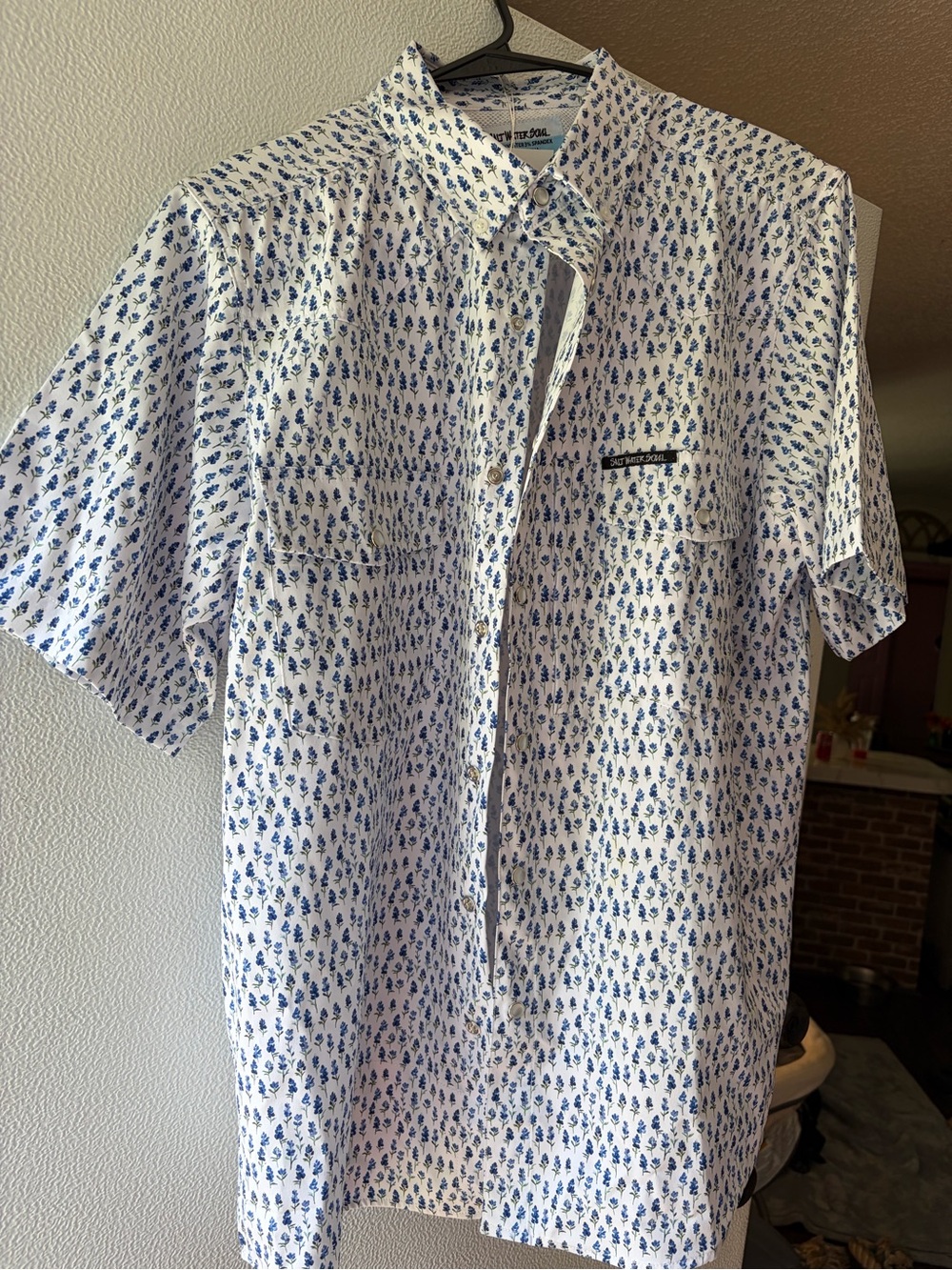 Southern Tide White Short-Sleeve Button-Down with Blue Micro Print